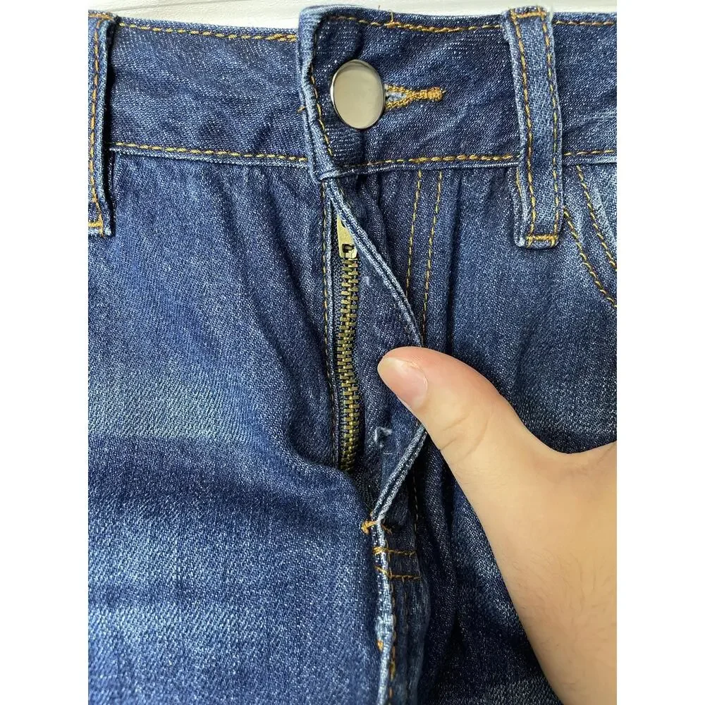 Fashion Nova Shorts Womens Small Dark Denim Distressed Frayed High‎ Rise Cutoff
